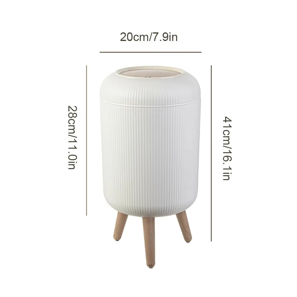 Wooden High Foot Trash Can For Bathroom Creative Kitchen