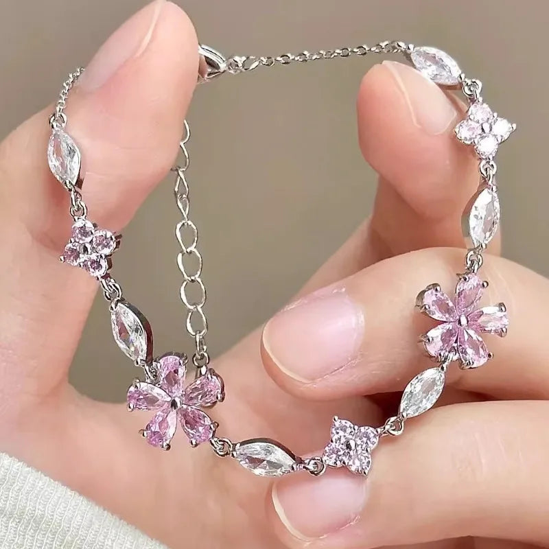 Cherry Blossom Bow Zircon Bracelet For Women