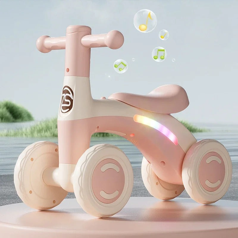 Anti-Tip Baby Balance Bike Ages 1-3 4-Wheel Silent Glider Walker Toy