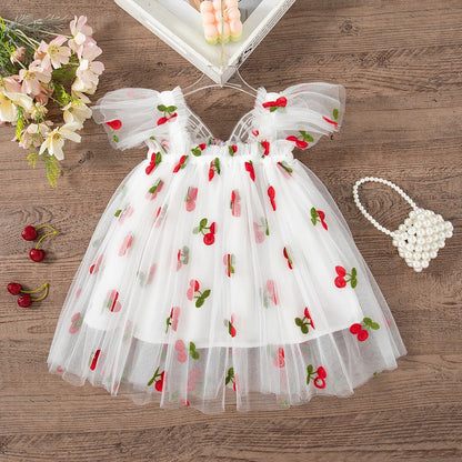 Girls' Dress Summer Floral Mesh Little Flying Sleeve Baby Girl Dress