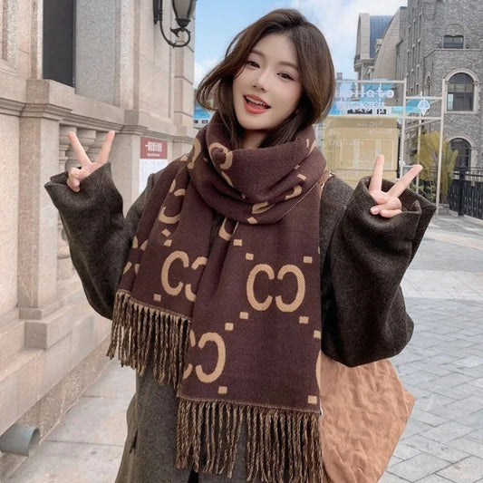 Women's Scarf Double-sided Letter Thickened Cashmere-like