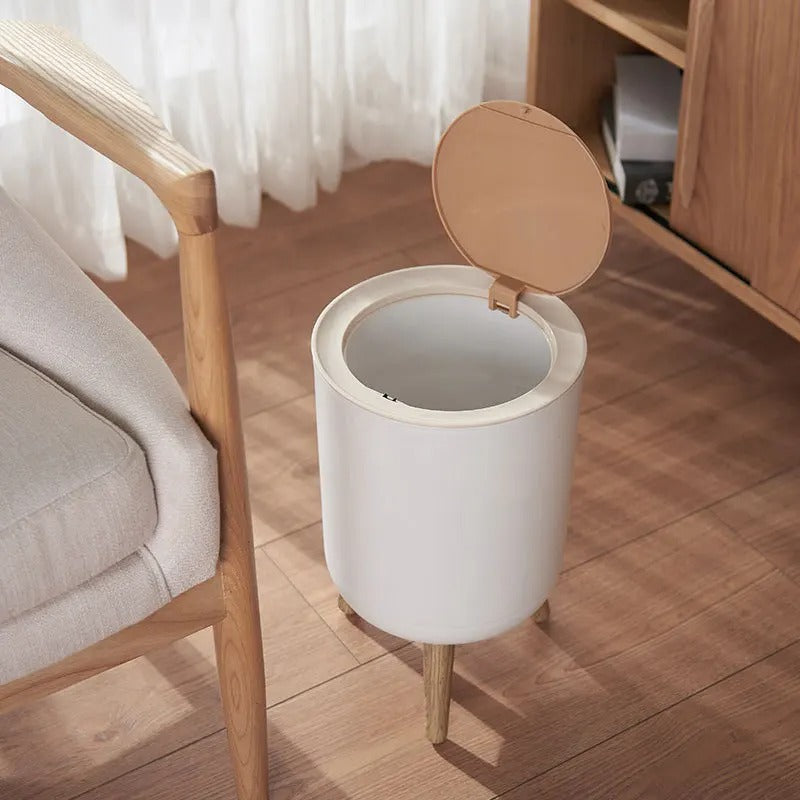 Wooden High Foot Trash Can For Bathroom Creative Kitchen