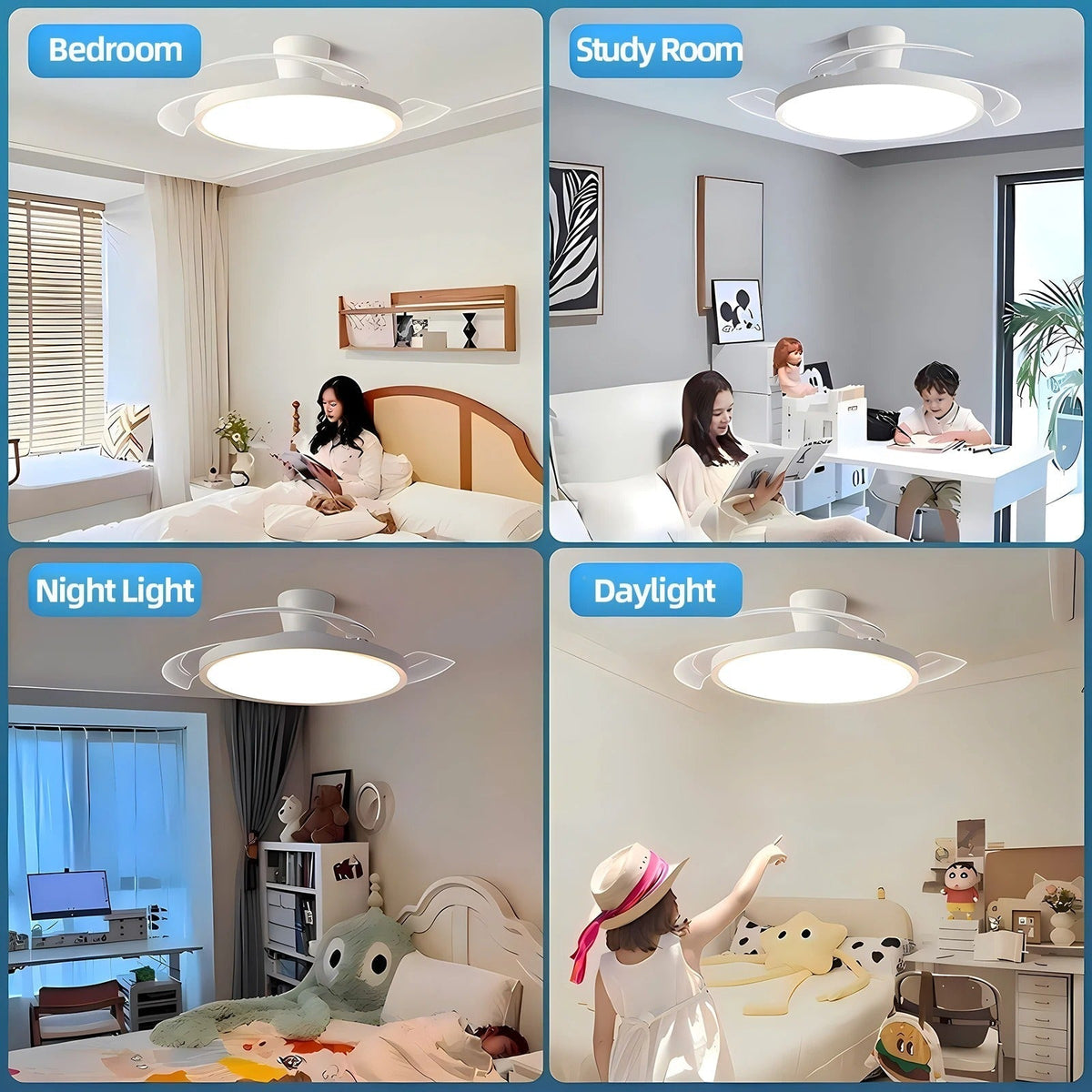 Jelena Invisible Fan Light with 3 Retractable Blades Bedroom Living Room