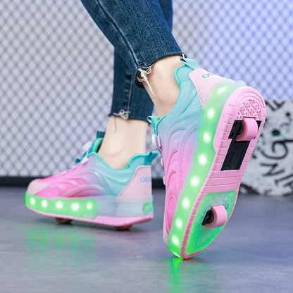 Two Wheels Children's Led Light Roller Skate Shoes For Kids Boys Girls