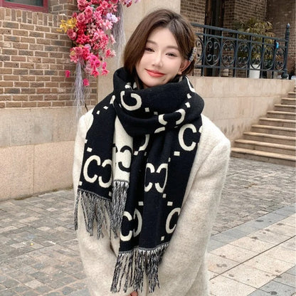 Women's Scarf Double-sided Letter Thickened Cashmere-like