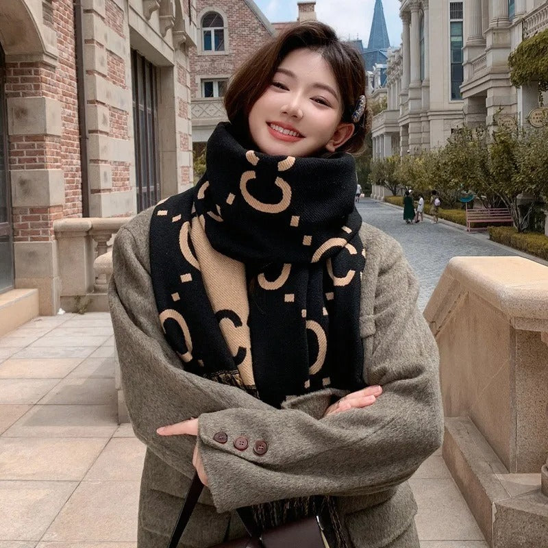 Women's Scarf Double-sided Letter Thickened Cashmere-like